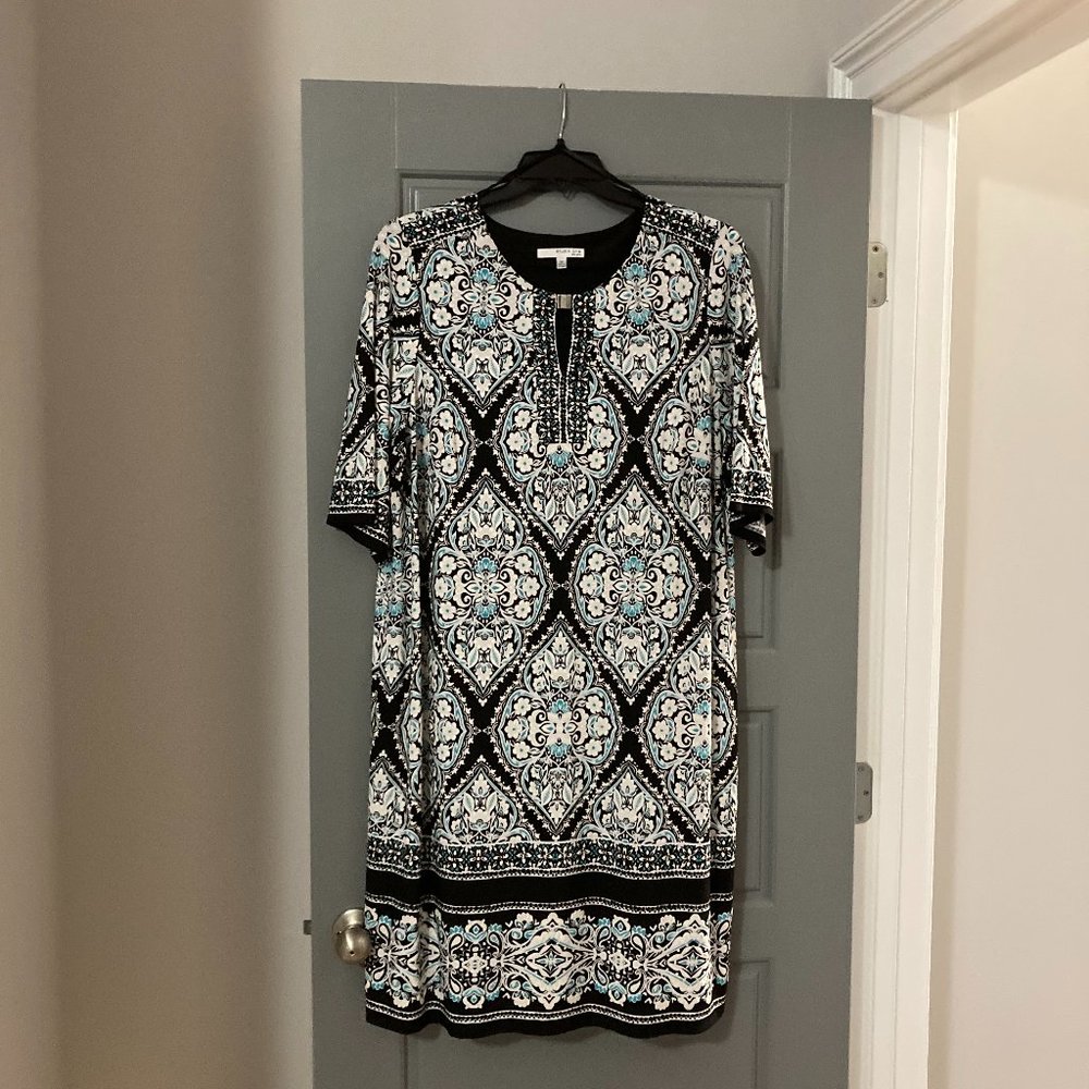 Studio One New York Women Dress Turquoise w/ Black& White Print